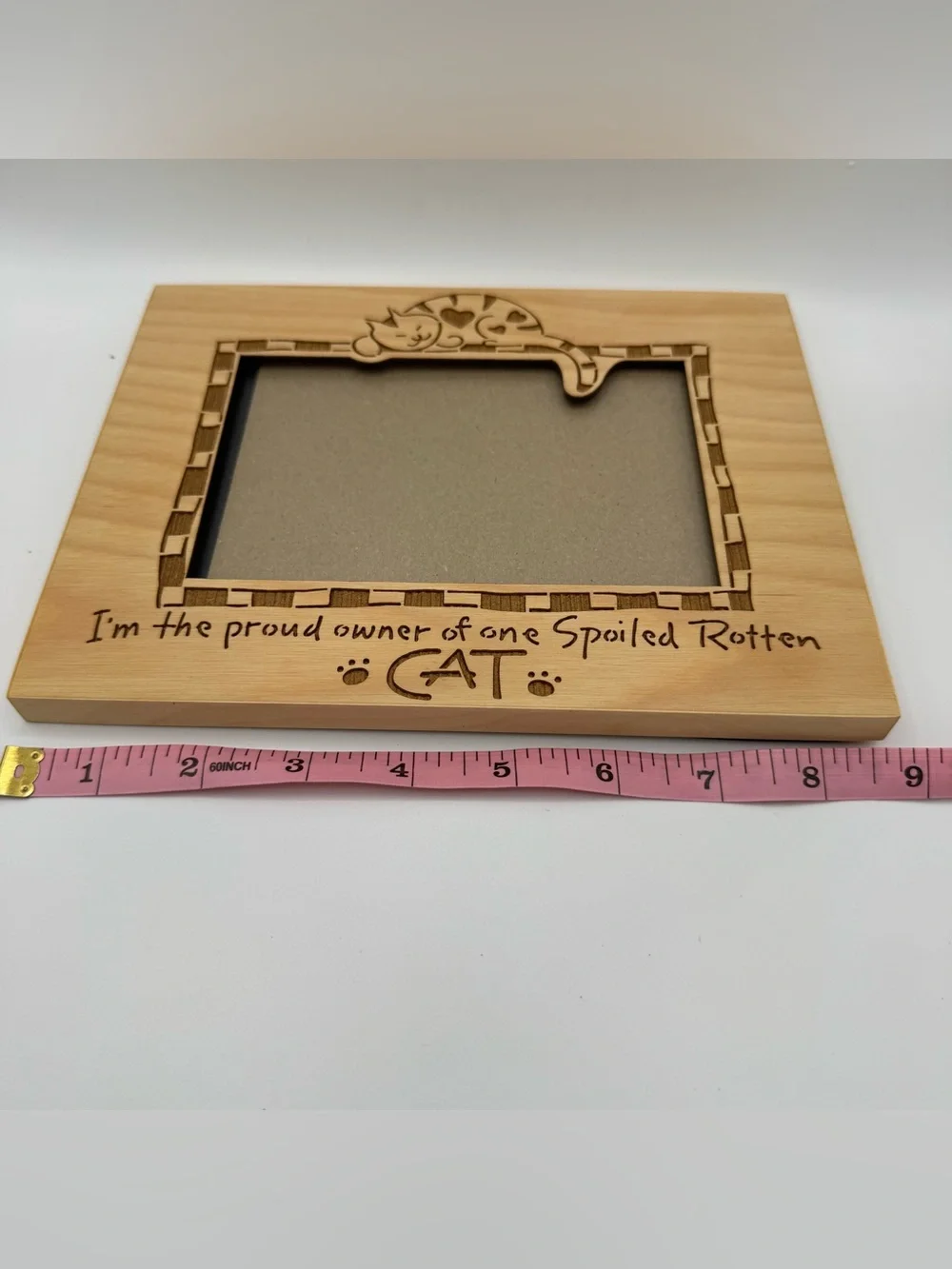 Vintage Wood Cat Picture Frame 4x6 Spoiled Rotten Engraved Laser Cut Pet Kitten